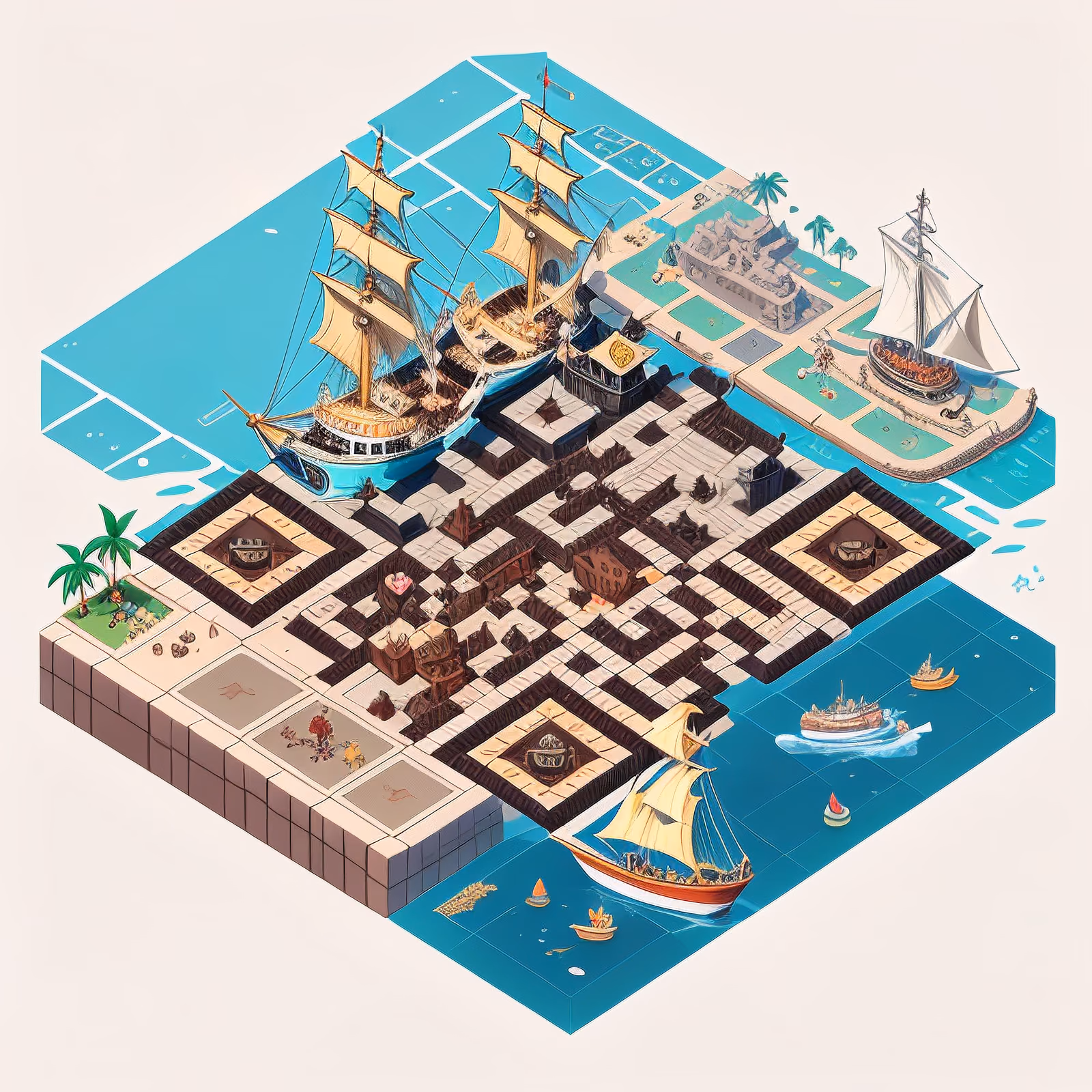 Isometric Pirate Port Town QR Code Art — image 1