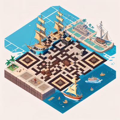 Isometric Pirate Port Town QR Code Art — image 1