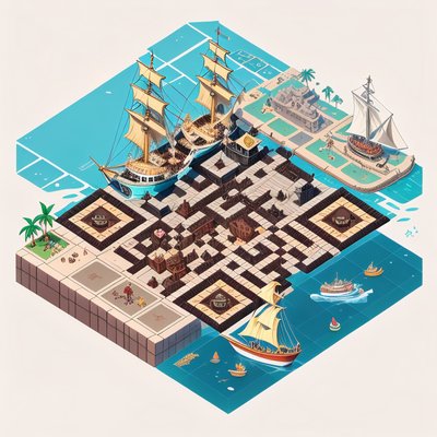 Isometric Pirate Port Town QR Code Art