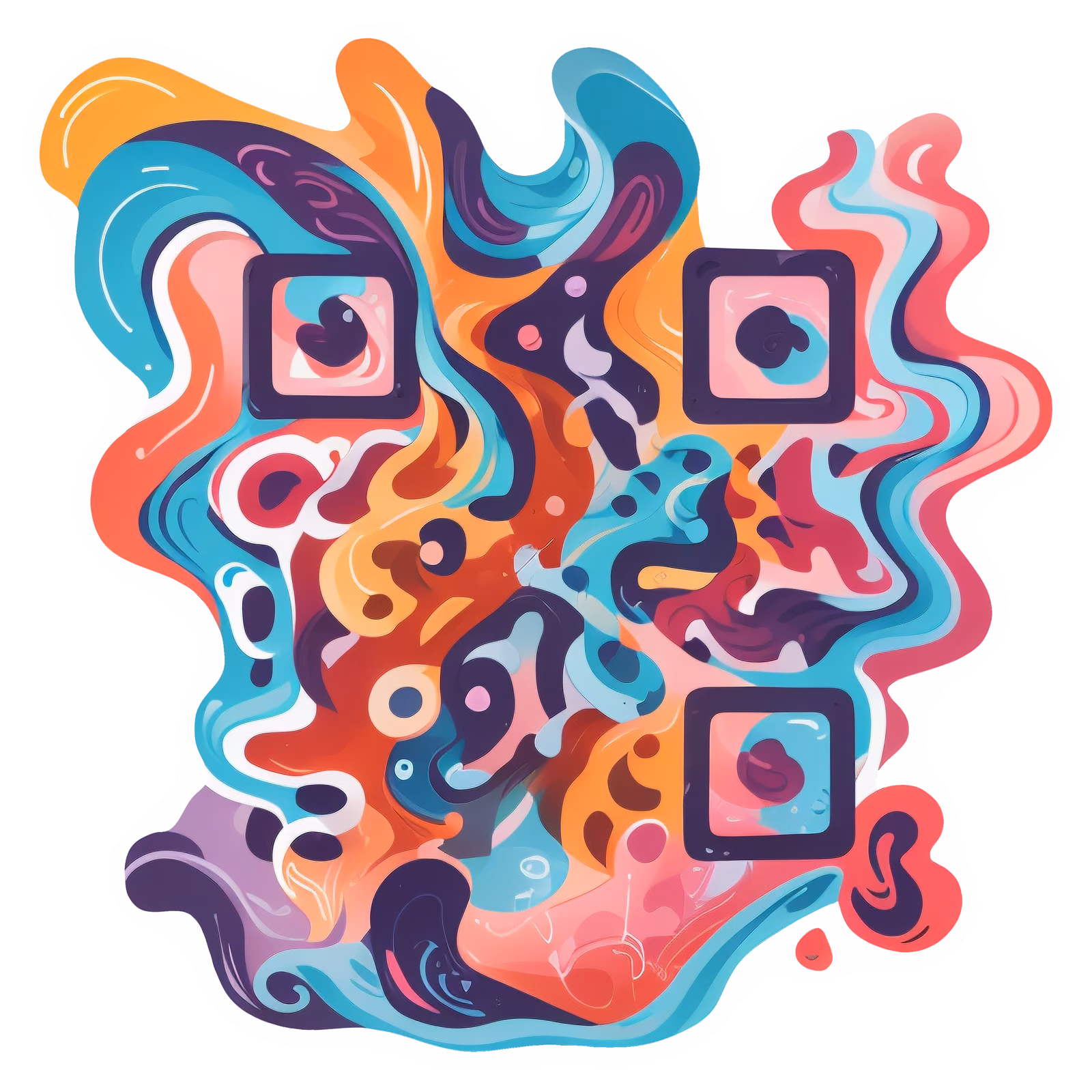 Colorful Flowing Waves Vector QR Code for Stickers — image 1