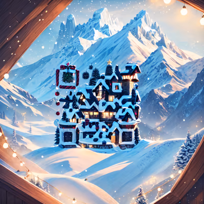 Snowy Christmas Chalet Mountain QR Code for Greeting Cards — image 1