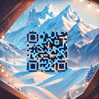 Snowy Christmas Chalet Mountain QR Code for Greeting Cards