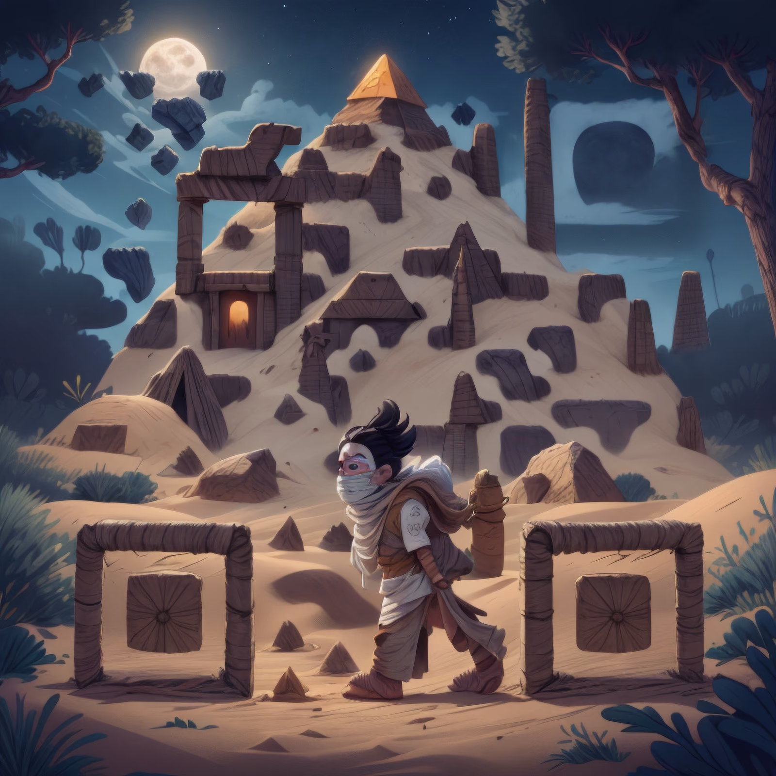 Mummy Kid Moonlit Desert Cartoon QR Code for Posters — image 1