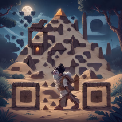 Mummy Kid Moonlit Desert Cartoon QR Code for Posters — image 1