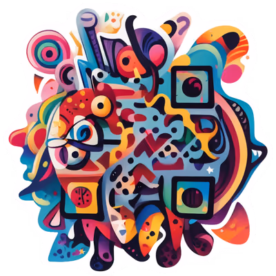 Яркий QR-код с абстрактными пятнами и глазами в векторном стиле для наклеек — изображение 1