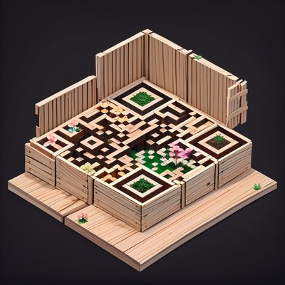 Isometric Wooden Crate Garden QR Code Art