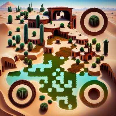 Desert Oasis Cactus Village QR Code Art