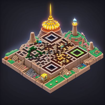 Isometric Mining Town 3D Render QR Code Poster