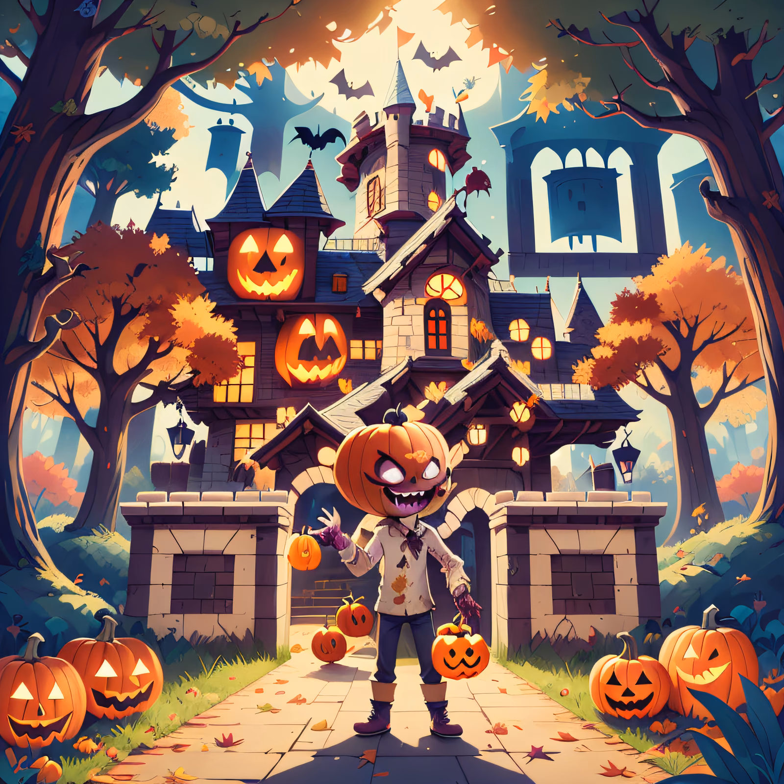 Pumpkin Zombie Castle Halloween QR Code for Posters — image 1