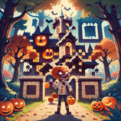 Pumpkin Zombie Castle Halloween QR Code for Posters
