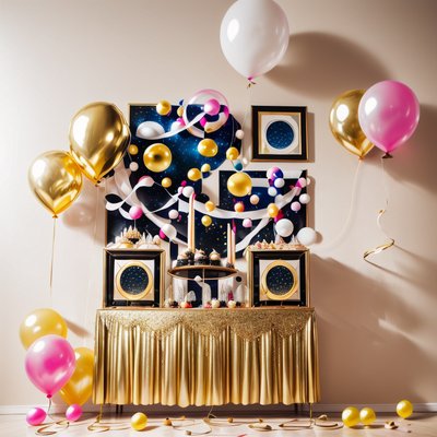Gold Balloon Party Buffet Photo QR Code for Event Invitations