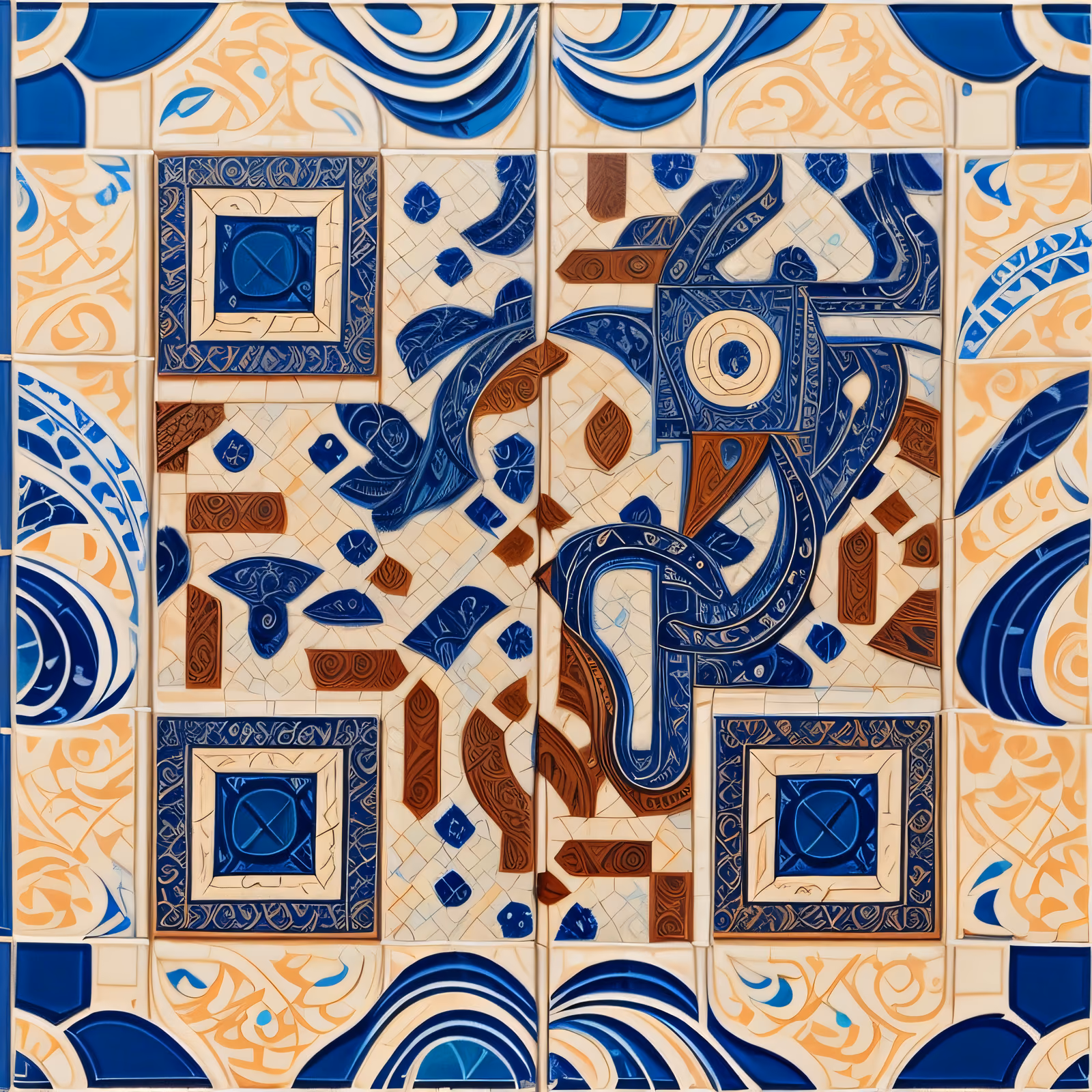 Blue and White Patterned Tiles QR Code Art — image 1