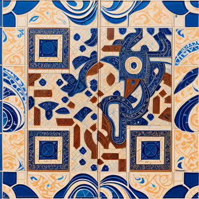 Blue and White Patterned Tiles QR Code Art — image 1