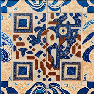Blue and White Patterned Tiles QR Code Art