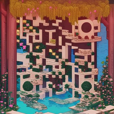 Pixel Art Hanging Garden Terraces QR Code Art