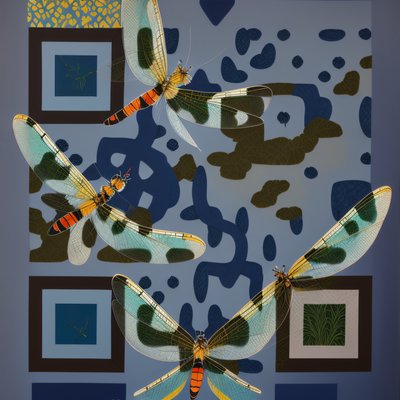 Dragonflies Silkscreen Style QR Code Art