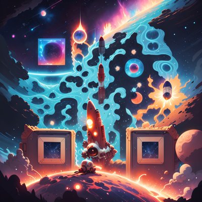 Cartoon Rocket Space Waterfall QR Code for Posters