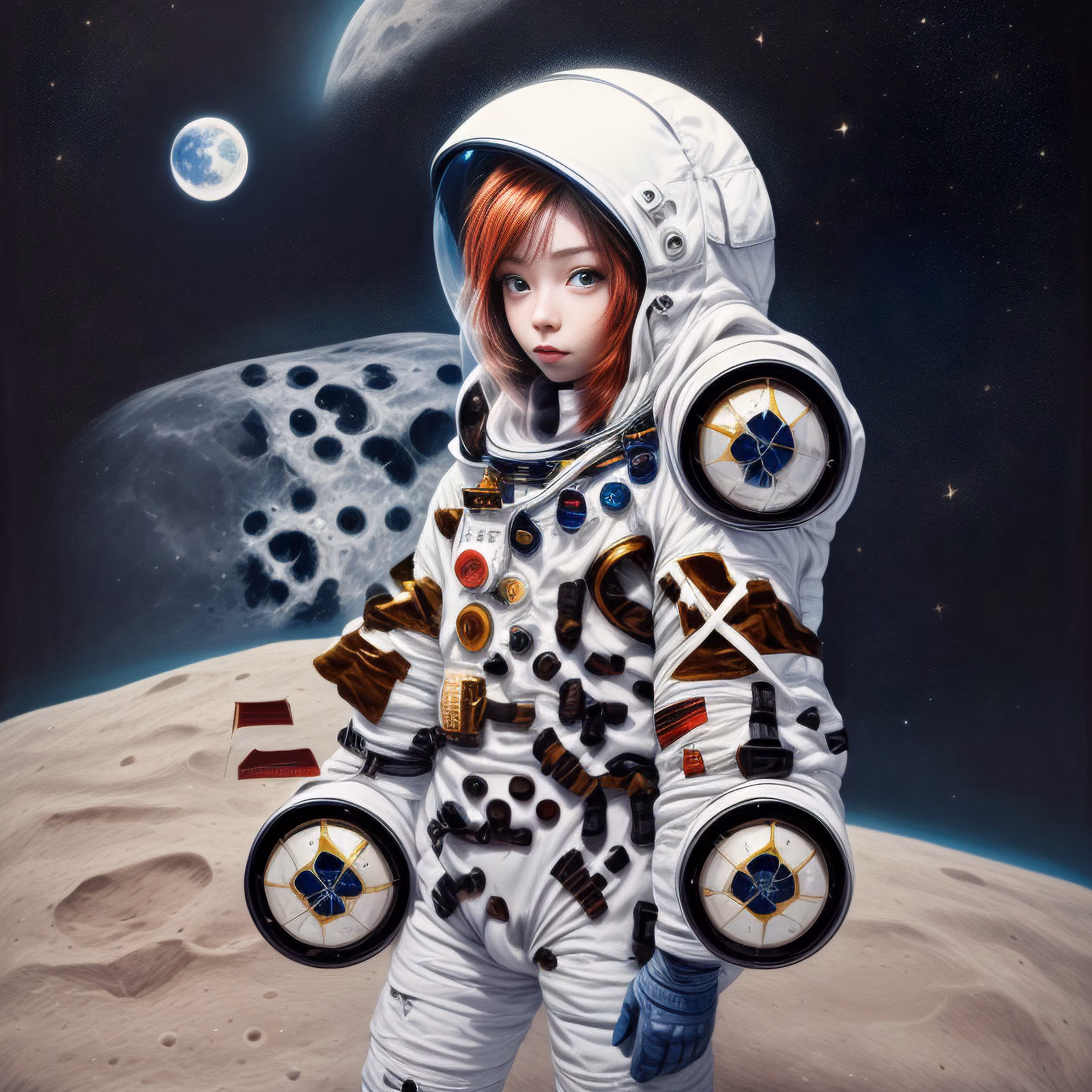Red Haired Astronaut Moonscape Painting QR Code for Posters — image 1