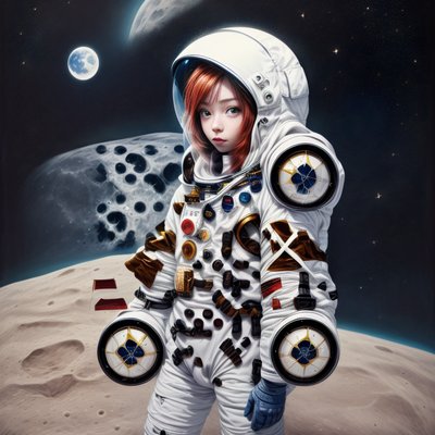 Red Haired Astronaut Moonscape Painting QR Code for Posters