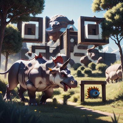 Cartoon Triceratops Meadow 3D QR Code Art