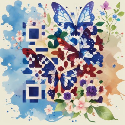 Butterflies and Blossoms Watercolor QR Code Art