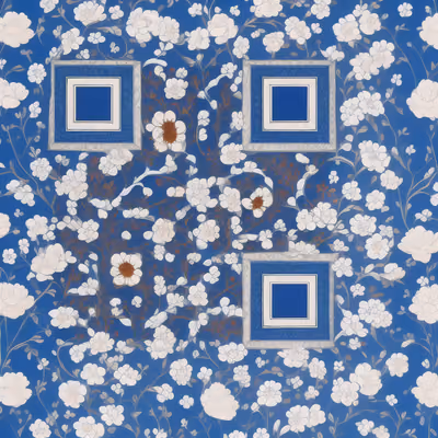 Blue and White Floral Porcelain QR Code Art — image 1