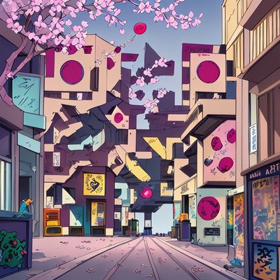 樱花街道漫画分格二维码设计海报