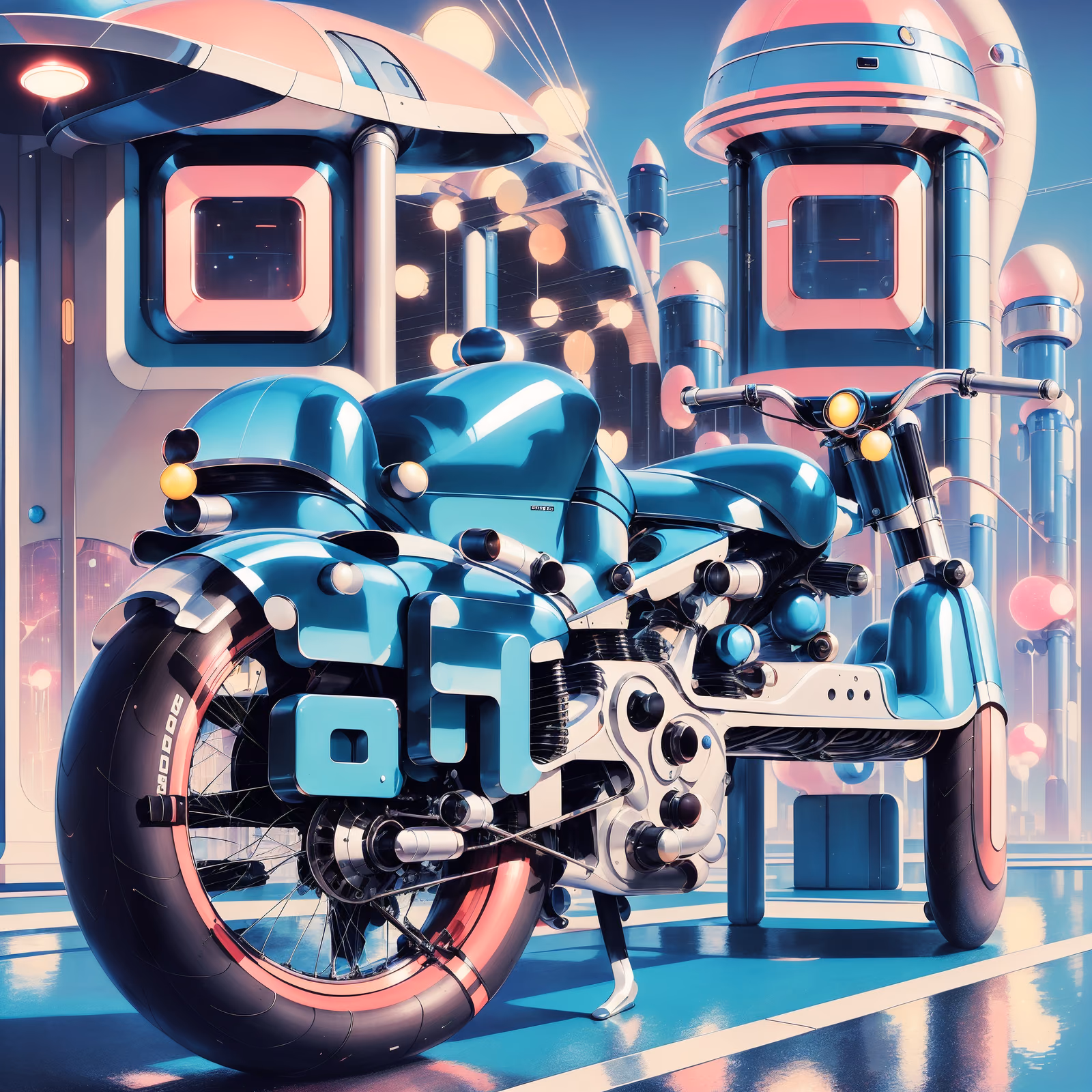 Retrofuturist Chrome Motorcycle QR Code for Posters — image 1