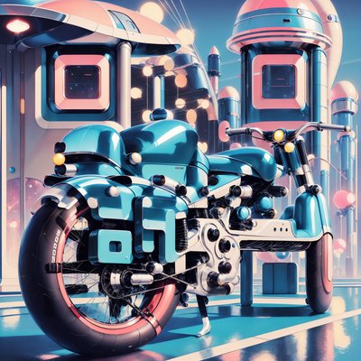 Retrofuturist Chrome Motorcycle QR Code for Posters