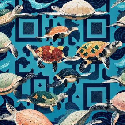 Sea Turtles Silkscreen Pattern QR Code Art