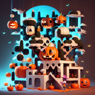 Halloween Pumpkin Diorama 3D QR Code for Posters