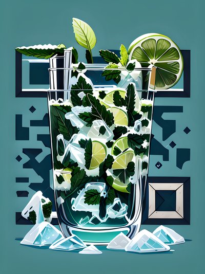 Mojito Glass Cartoon QR Code for Restaurant Menus