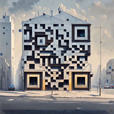 公寓楼立面城市街景绘画二维码艺术 — 图片 1