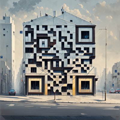 Apartment Facade City Street Painting QR Code Art