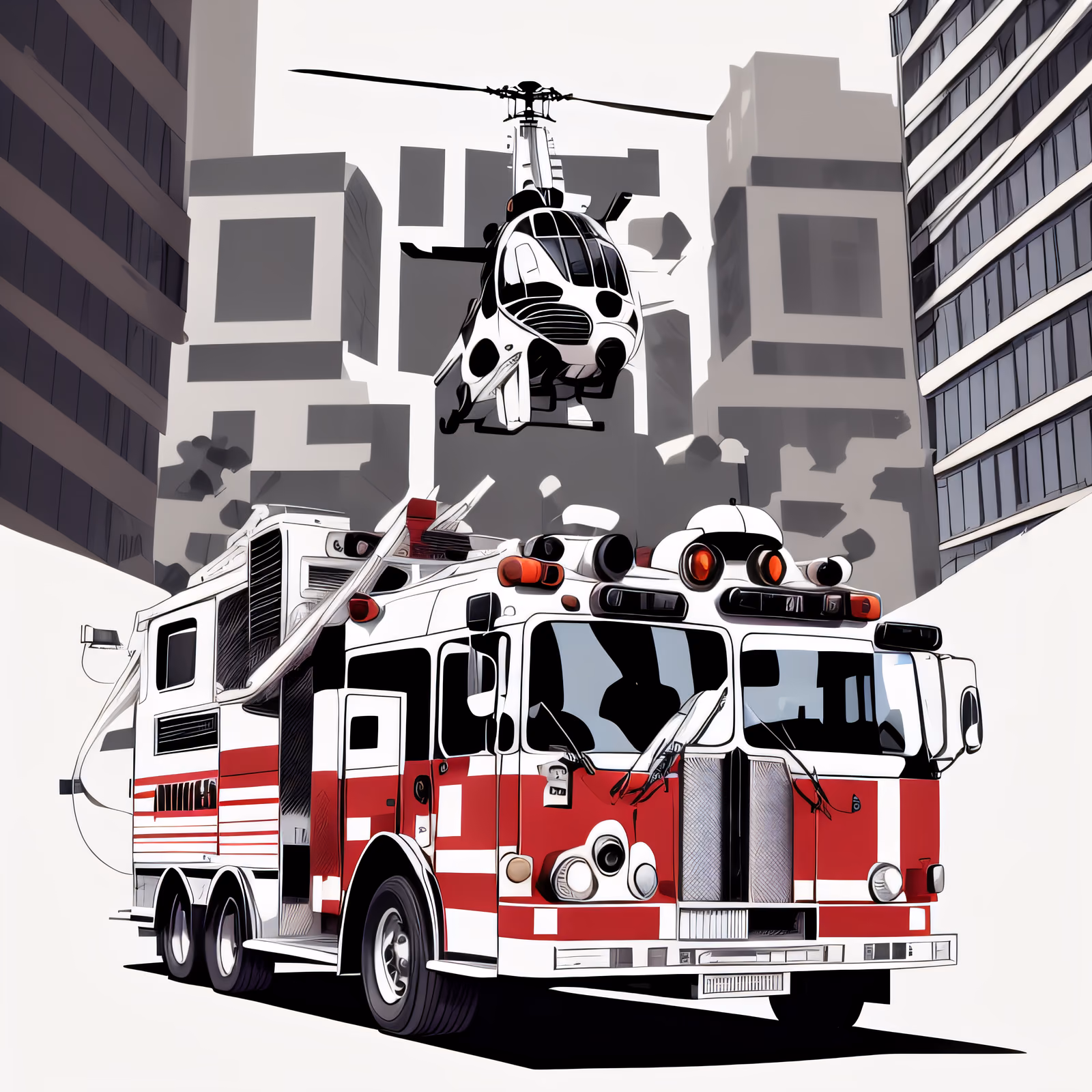 Fire Truck and Helicopter Vector QR Code for Posters — image 1