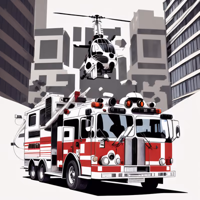 Fire Truck and Helicopter Vector QR Code for Posters — image 1