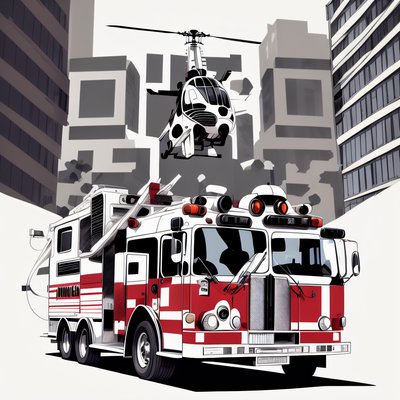 Fire Truck and Helicopter Vector QR Code for Posters