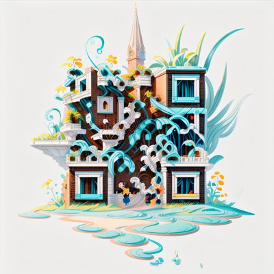Заросший кирпичный дом в стиле игры: QR-код для постеров