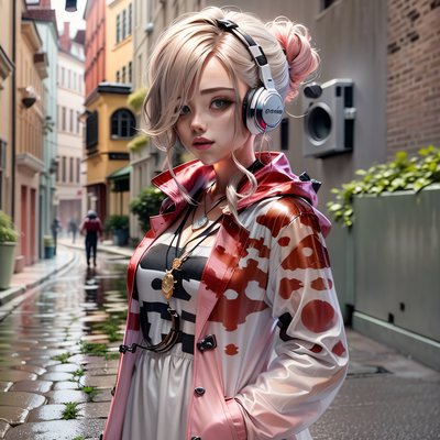 粉色雨衣女孩数字绘画二维码设计，适用于海报
