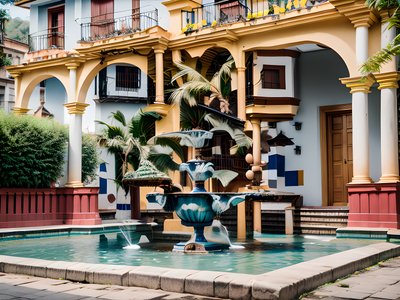 Colonial Courtyard Fountain Photography QR Code for Posters