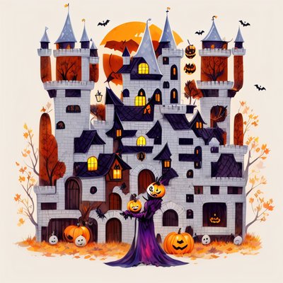 Halloween Castle Pumpkins Cartoon Autumn QR Code for Posters