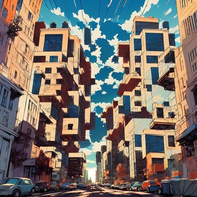 Comic City Street Skyline QR Code for Posters