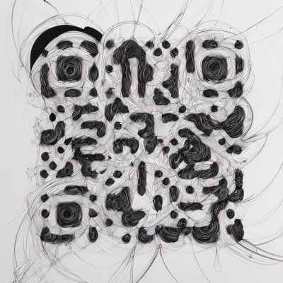 Чёрные чернильные завитки и каракули, QR-код арт