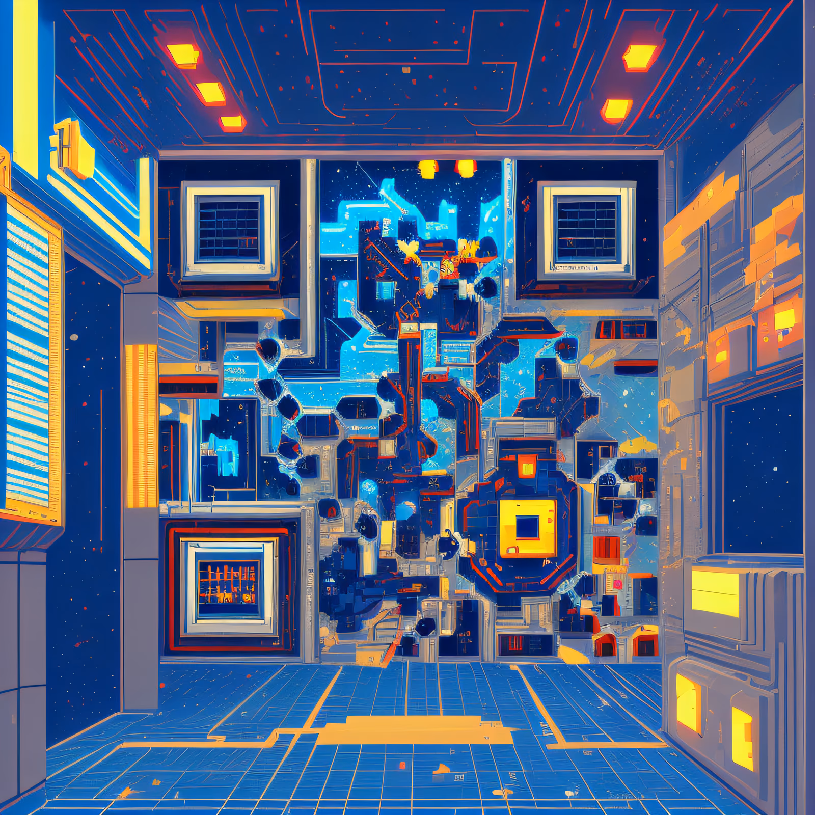 Коридор космической станции в пиксель-арте: QR-код для постеров — изображение 1