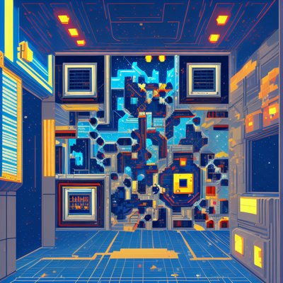 Pixel Art Space Station Corridor QR Code for Posters
