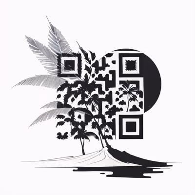 棕榈岛纹身墨水风二维码艺术，适用于临时纹身 — 图片 1