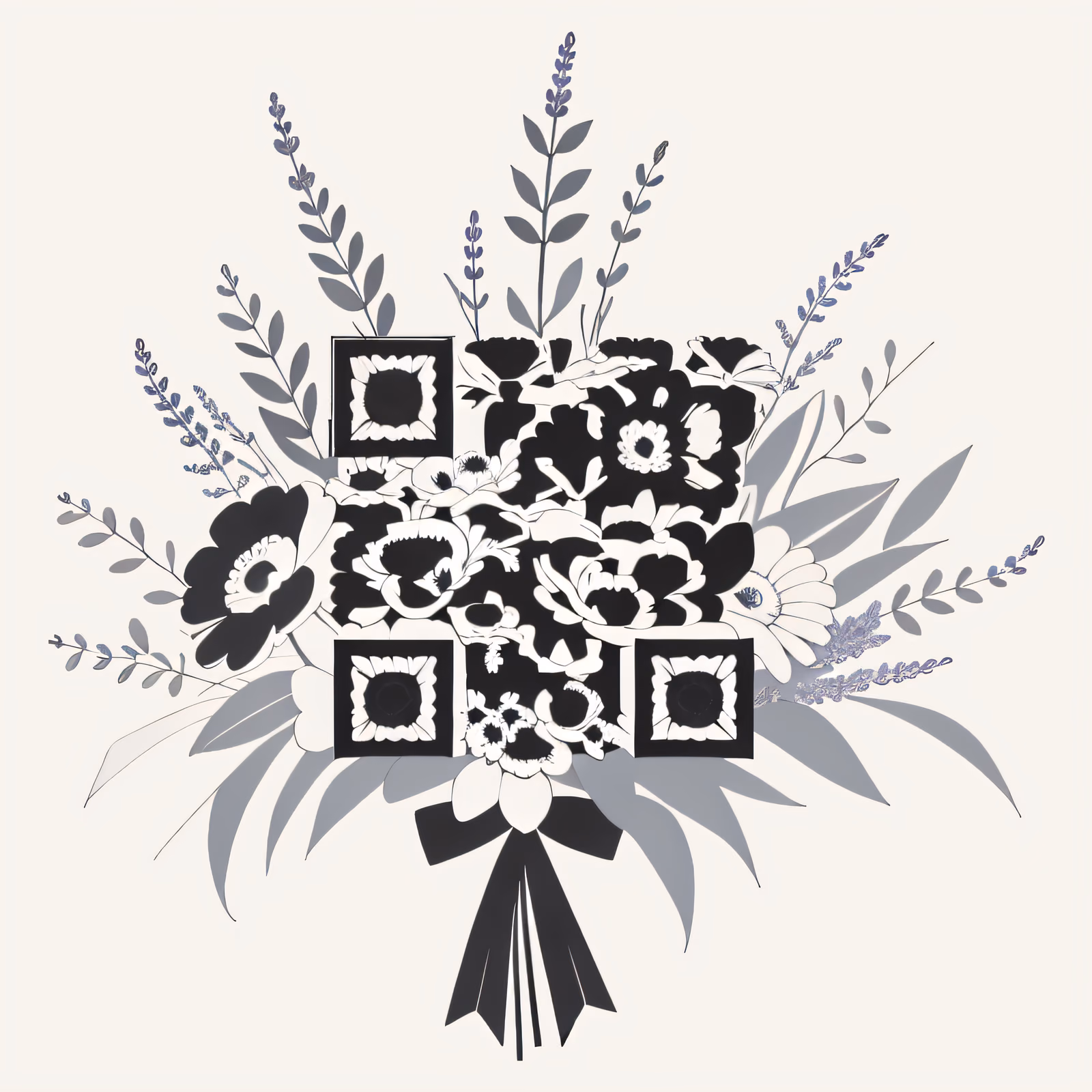 Floral Bouquet Ink Drawing QR Code Art — image 1