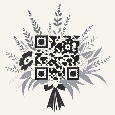 Floral Bouquet Ink Drawing QR Code Art