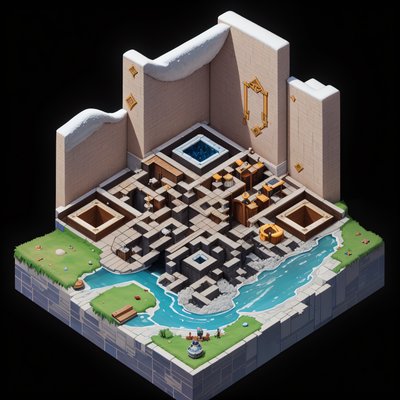 Isometric Stone Hall Diorama QR Code Poster
