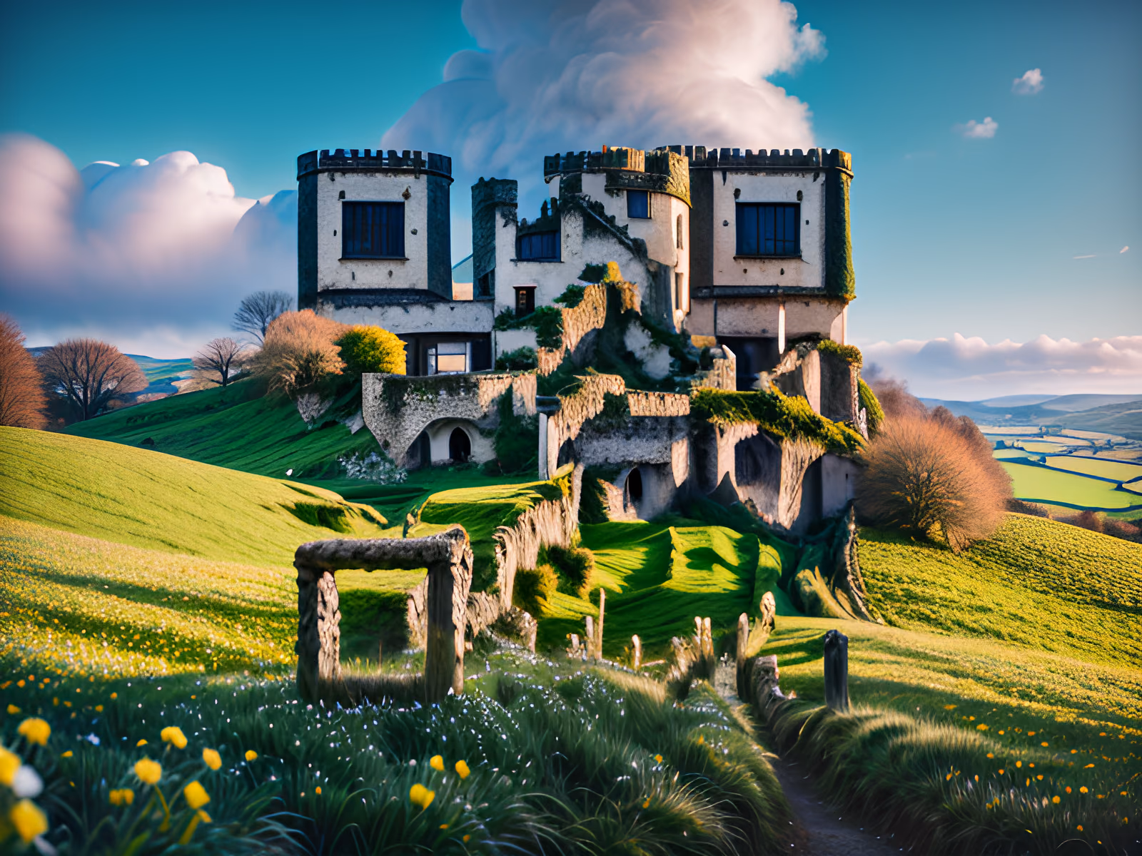Hilltop Castle Ruins Landscape QR Code Art — image 1